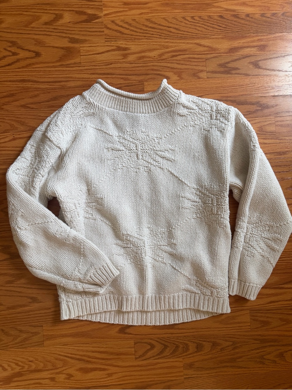 Vintage Alps Sweater Women’s Small Cream White Cotton Knit Geometric 90s Ski